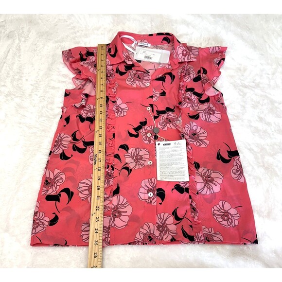 P.A.R.O.S.H. Womens Feminine Floral Pink Button Up Short Sleeve Silk Blouse Sz L - Picture 11 of 15
